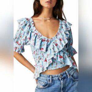 Free People Floral Ruffle Top